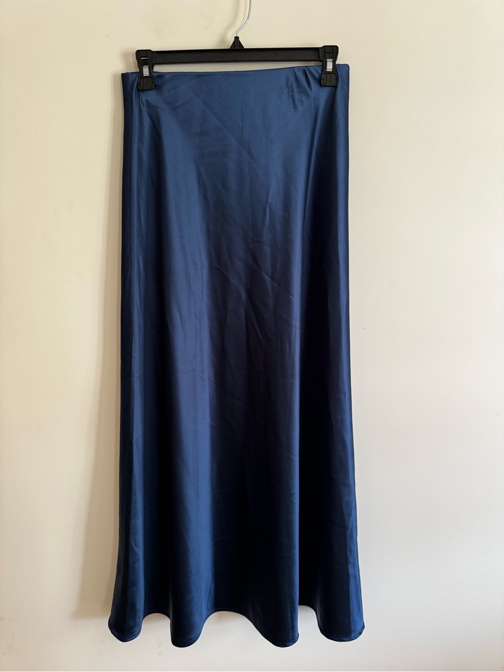 NWT Satin Navy Blue Midi Skirt Silk Style Slip High Waisted Minimalist Small